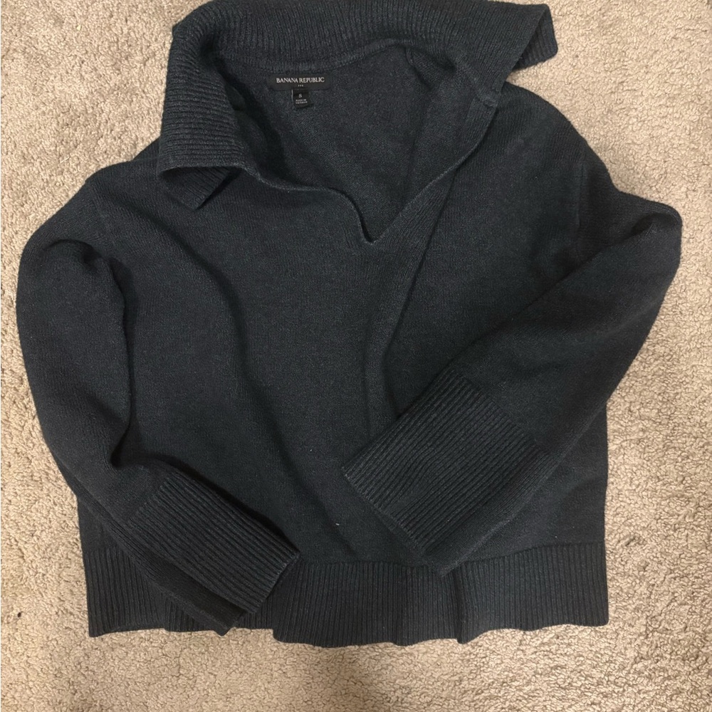 Banana Republic Black Collared V-Neck Sweater